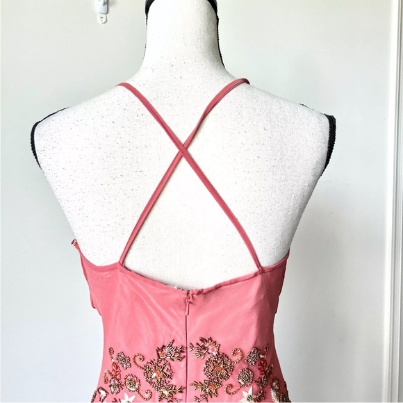Vintage 90s 100% Silk Bead Dress Silk Dress Floral Prom Dress Fairy Cottage Pink - Picture 13 of 17